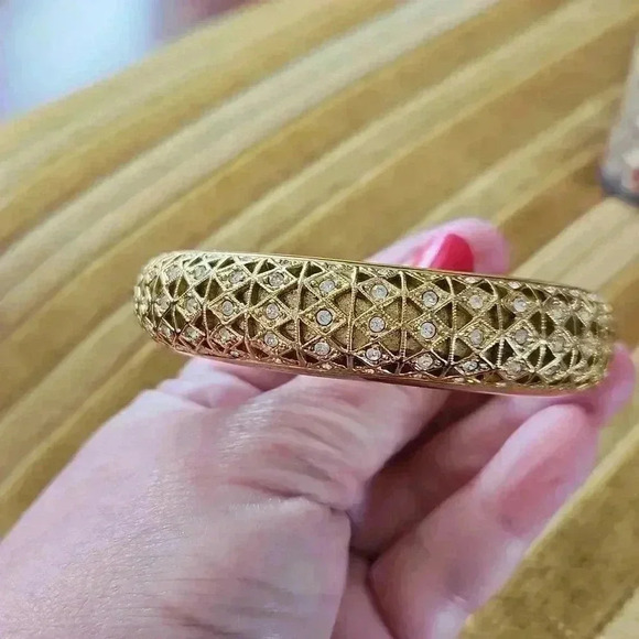 Goldtone Rhinestone Bangle Statement Bracelet - Picture 3 of 9